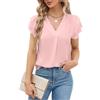 BUNSLOOM Camicetta da donna in chiffon, estiva, a maniche corte, con scollo a V, maniche a sbuffo, casual, elegante, camicetta da lavoro, top, ufficio, abbigliamento da lavoro, Colore: rosa., S