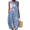 Udbeksid Abito Estivo Lungo da Donna con Scollo Floreale Vestito in Lino Boho Casual Vestiti Estivi Senza Maniche Girocollo Tasca Abiti Larghi Ginocchio Spiaggia Manica Camicia Notte Premaman Autunnale 2025