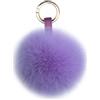 Xsclpomddy Portachiavi con pompon in pelliccia di volpe, grande, con palla di pelliccia soffice, ciondolo per borsa, Viola chiaro, 4.9in