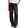 KBOPLEMQ Pantaloni da donna con glitter a gamba larga, lunghi palazzo, con paillettes lucide, a vita alta, casual, da discoteca, per il tempo libero, per carnevale, per clubwear, P nero., L