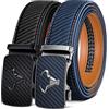 BULLIANT Cintura Uomo 2 Pezzi, Cintura Uomo Pelle Cricchetto Automatica Fibbia 35mm,Trim Regolabile per Adattars(Nero/Blu Violaceo-110cm/30-36vita regolabile)
