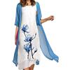 EGSDMNVSQ Vestito Estivo Donna Abito Sciolto Senza Maniche Retro Abiti Lunghi Camicetta Estivi Vestiti Stampato 2 Pezzi Tulle Cardigan+Midi Vestito