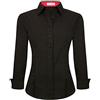 ALEX VANDO - Camicia da donna a maniche lunghe, vestibilità standard, in tessuto elasticizzato, Nero, XS