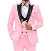 Generic Completo da Uomo in Velluto da 3 Pezzi, vestibilità Slim, con Revers a Lancia, Un Bottone, Giacca, Gilet, Pantaloni, Completo Cena, Rosa, Taglia XL
