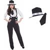 Fun Shack Costume Gangster Anni 20 Donna, Costume Halloween Donna | Camicia Bianca, Pantaloni a Righe con Bretelle, Cravatta & Cappello, Perfetto per Halloween, Ideale per Travestirsi