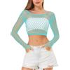 LemonGirl Donna Top a Rete a Maniche Lunghe Lingerie Babydoll Chemise Maglia Camicia Taglia Unica US2-16, Azzurro, Taglia Unica