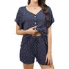 Reliwel Pigiama Donna Cotone Leggero Pigiama Donna Estivo Set Scollo a V Maglietta Maniche Corte con Bottoni e Pantaloncini Indumenti da Notte Stampa Floreale
