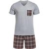 Winovia Pigiama corto da uomo, 100% cotone, a maniche corte, con pantaloni a quadri, grigio/marrone, S