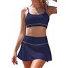 SHEKINI Costume da bagno da donna, set bikini con controllo della pancia, scollatura a U, slip a vita alta, blu scuro, L