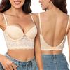Niwicee Reggiseno Donna Push Up con Ferretto Reggiseno Invisibile Schiena Nuda a Forma di U Reggiseno Sexy Scollo a V Profondo Reggiseno Schiena Scoperta con Pizzo Floreale