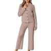 Generisch Tuta da donna morbida in ciniglia a coste - Set di due pezzi con giacca cardigan e pantaloni larghi | Accogliente tuta lounge per le giornate di relax, L