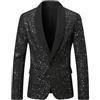 Generisch Blazer da uomo con paillette, giacca glitterata, slim fit, smoking, costume da Carnevale, giacca con bottone, giacca di Capodanno, festa lucida, giacca da uomo, abbigliamento da discoteca, R nero., M