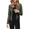Vagbalena Giacca in Pelle a Manica Lunga da Donna Giacca con Risvolto Giacca in Finta Pelle Scamosciata Manica Lunga Cerniera Capispalla Casual Giacca Moda in Pelle di Pecora (Verde,L)