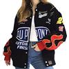 Vagbalena Giacca da Baseball Donna Giacca Stile College Oversize Stampa Patchwork con Tasche Giacca Anni '90 Retro Racing Paillettes Cerniera Manica Lunga Giacca Sportiva (Nero 1,S)