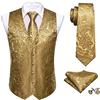 Barry.Wang - Gilet da uomo in jacquard con motivo paisley, in seta, con collo a V, per smoking e abito da sposo, completo di cravatta, fazzoletto da taschino e gemelli per polsini, ideale per