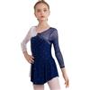 inhzoy Abito da Pattinaggio Artistico Bambina Manica Lunga Vestito da Balletto Ginnastica Artistica Body da Danza Classica Ballerina Strass Leotards Vestito da Ballo Lirico Blu Scuro A 13-14 Anni