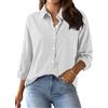 Xnova Camicetta a Righe da Donna con Bottoni, Elegante Magliette a Maniche Lunghe in Cotone, Classica Casual Blusa con Colletto e Tasca Camicia Tops da Ufficio Lavoro (Grigio, L)
