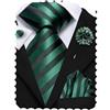 Hi-Tie Cravatta da uomo in seta e gemelli quadrati da taschino set spilla jacquard cravatta da matrimonio aziendale per formale, Verde foglia di tè nero, M