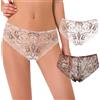 Curve Muse Donne Tanga Perizomi Hipster Biancheria Intima Pizzo Floreale Mutandine-Confezione da 2-Panna/Marrone,Marrone/Oro Rosa-XXL