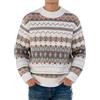 Generisch Maglione norvegese da uomo, a maniche lunghe, girocollo, per l'inverno, spesso maglia grossa, con motivo norvegese, morbido, morbido, maglione lungo in lana, O beige., M