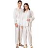 Duohropke Pigiama da uomo e donna, in raso, lungo, con bottoni, a maniche lunghe, da notte in due pezzi, bianco, M