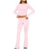 Generico 2024 Set Lounge da Donna in Cotone Vestibilità Aderente Pantaloni Lunghi Jogging Due Pezzi Tuta da Yoga Sportiva Maniche Lunghe Aderente Sexy Completo per Yoga Palestra Abbigliamento Costine Tutina