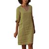 MODSGUE Abito in lino da donna, estivo, in cotone, in lino, traspirante, con linea ad A, casual, estivo, estivo, per matrimoni, cocktail, alla moda, Kaki #1, XXXL