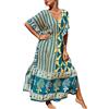 YouKD Maxi abito con scollo a V Caftano Boho Beach Bikini Cover Up Robe Plus Size Loungewear per le donne, B Verde Giallo, Taglia unica