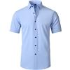 WSLCN Camicia da uomo senza pieghe, vestibilità regolare, elasticizzata, con bottoni, stile casual, da lavoro, formale, con bottoni, (Manica corta) Azzurro, XXX-Small
