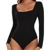 SHAPERIN Body Manica Lunga Donna Collo Quadrato Bodysuit Tops Elegante Long Sleeve Body Suits Square Neck Women Sexy Nero Large