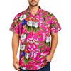King Kameha Camicia Hawaiana Uomo a Maniche Corte con Stampa Pappagallo e Ciliegia, Cherryparrot, Rosa, 3XL