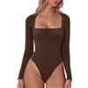 SHEKINI Body Donna Elegant Maniche Lunghe Shapewaer Scollatura Squadrata Body Contenitivo Modellante T-Shirt Bodysuit con Perizoma Elasticizzato Aderente Sottogiacca Basic Morbida Jumpsuits Tops