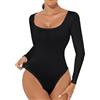 SHEKINI Body Donna Elegant Shapewear Bodysuit Maniche Lunghe Body Contenitivo Modellante Scollo Rotondo Body Suit con Perizoma Aderente Sottogiacca Casuale Jumpsuits