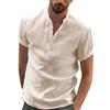 DUOLUVA Camicia Lino Uomo Manica Corta Collo Mao Camicia Estate Uomo Leggero in Cotone Lino Camicia Da Spiaggia Classica Casual Shirt, cachi., XXL