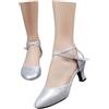 Generico Scarpe da Ballo Donna Eleganti 35-43 EU in Pelle con Tacco 5.5cm, Punta Chiuse e Cinturino Alla Caviglia Sandali Estive Comode con Suola Gomma per Latino Americano, Cerimonie, Feste,Argento,38