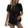 CMTOP Camicia Donna Estiva Manica Corta Elegante Girocollo Blusa Boho Pizzo Maglietta Casual Loose Tinta Unita Tunica Shirt Top (Nero, L)