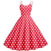 Generico Vestito a Pois Donna con Scollo a V e Spalline Sottili Vestiti Anni 50 Senza Maniche Costume Carnevale Retrò Cerimonie Vestiti da Cocktail Elegante Curvy per Feste, Halloween, Sera, Lavoro,Rosso,L