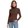 Qaffier Maglia da donna a maniche lunghe, casual, leggera, a collo alto, aderente, termica, a strati attivi, Caffè, XX-Large