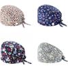 LIAOPUFUS 4 Pezzi Cappello Scrub Turbante Elastico Annodato Berretto Stampati Colorati Cappello in Cotone Unisex con Fascia Sudore e Bottone(Serie Floreale)
