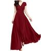 Generic Abito da donna in chiffon, lungo, elegante, per matrimoni, serate, a maniche corte, con scollo a V, per cocktail, a vita alta, per feste, per il tempo libero