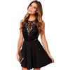 MEIION Moda Senza Maniche Floreale con Inserti di Pizzo a Schiena Nuda Chiffon Mini Corta Skater A-Line Linea Ad A Svasato Piccolo Vestitino Nero Dress Vestito Abito