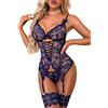 EVELIFE Set di lingerie sexy da donna in pizzo con polsini alla coscia, biancheria intima, babydoll con giarrettiera alla coscia senza calze