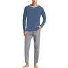 Duohropke Pigiama da uomo lungo con polsini, invernale, caldo, da casa, in flanella, comodo, in cotone, imbottito, pigiama, Blu, M