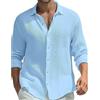 BELLIDONNA Uomo Camicia a Nido d'Ape Manica Lunga Henley Shirt Risvolto Casual Hawaii in Tinta Unita con Tasche Traspirante Maglietta T-Shirt da Uomo per Interni Spiaggia Hippie per Mare Vacanza,Ufficio