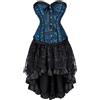 WAZHAKU Corsetto sexy, gonna da donna, corpetto intero, corsetto, abito da corsetto, con chiusura lampo, stile gotico, burlesque, vintage, corpetto steampunk, per feste, carnevale, rinascimento, R blu., 3XL