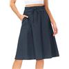 PINTUTU Gonna Estiva Donna Al Ginocchio Cotone E Lino Tinta Unita Gonne Estive Donna Elastico In Vita Boho Gonna Midi Larga A Trapezio Con Tasche Gonne Estive Leggere A Vita Alta Con Coulisse Abito Corto