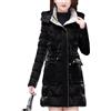 Juankrynord Donna Inverno Lungo Caldo Lucido con Cappuccio Piumino Sottile Vita Piumino Ispessito con Cappuccio Rimovibile Cappotto Parker (Nero,XL)