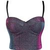Woboren Damen Glitter Push Up Bustier Lace Crop Top Gothic Punk Korsett Clubwear Party BH with Detachable Strap (Viola, XS)
