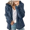 Darringls Giacca in pile da donna, XXL, con cappuccio, con cerniera, taglia grande, leggera, calda, Blu (02 blau), XXL