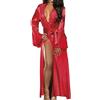 PARUPRUP Lingerie sexy da donna con finiture in pizzo vestaglia in rete babydoll trasparente scollo a V camicia da notte maniche svasate cintura in raso plus size indumenti da notte vedere attraverso